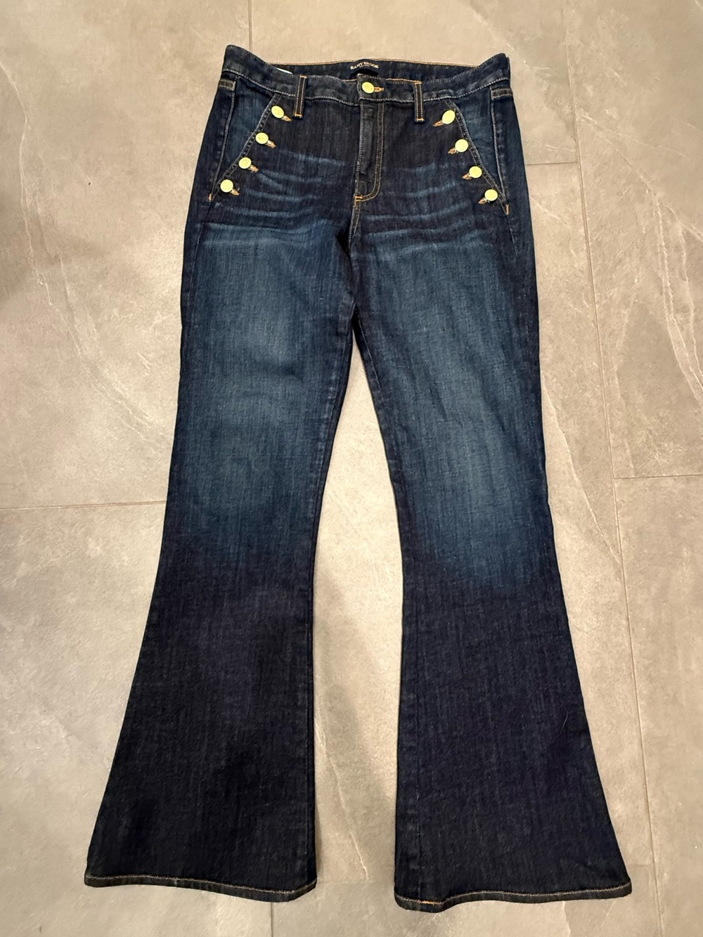 Ramy Brook Helena Indigo High-Rise Flare Jeans with Gold Buttons size 29 - Picture 2 of 11